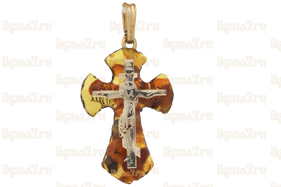 Крестик янтарный "Спаси сохрани"