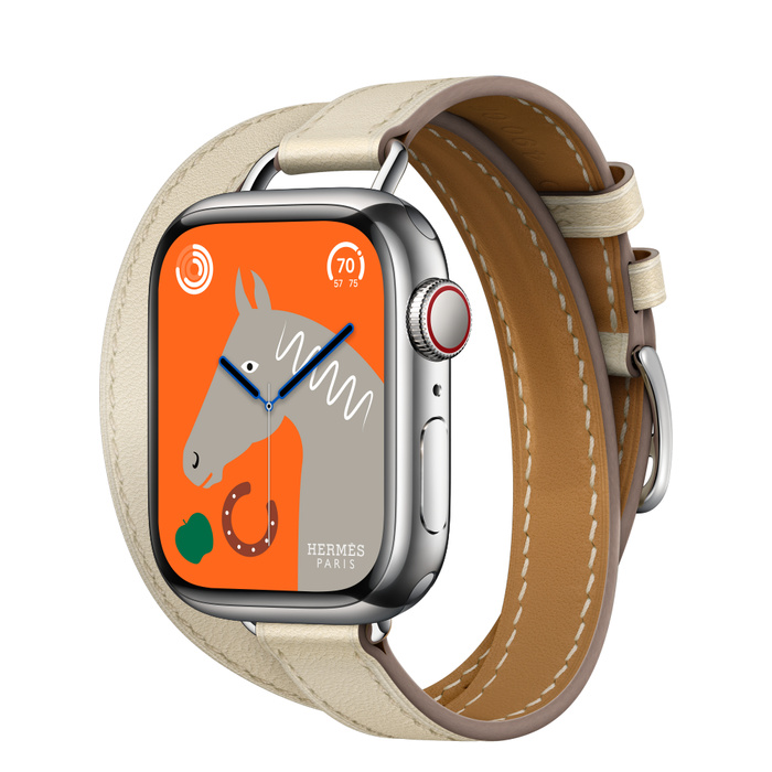 Apple Watch Hermès Series 8 41mm Silver Stainless Steel Case with Attelage Double Tour Béton