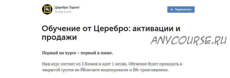 [Церебро Таргет] Активации и продажи