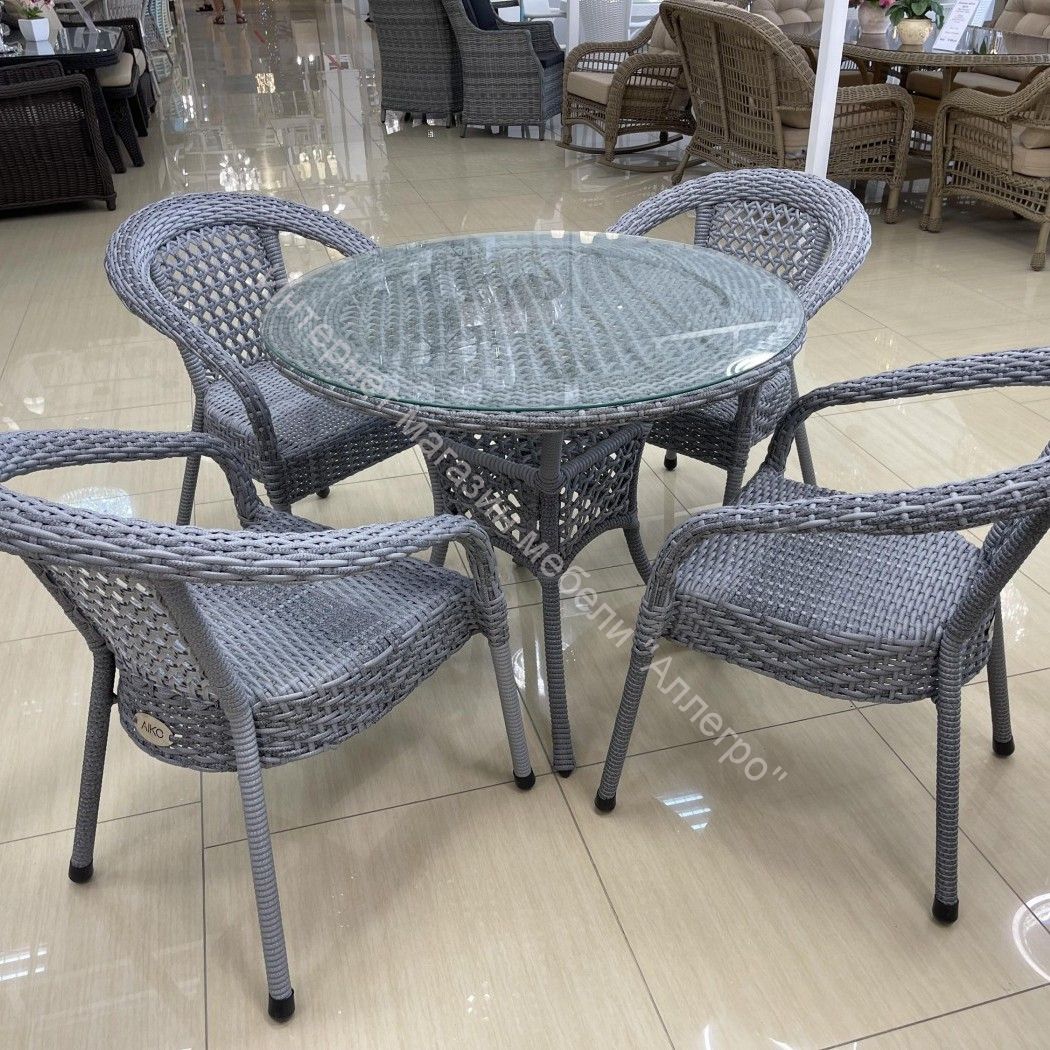 Комплект плетеной мебели Деко 4+ с круглым столом серый