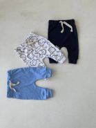 Комплект 3 предмета, штанишки на завязках (небесный, мокрый асфальт, слоники)