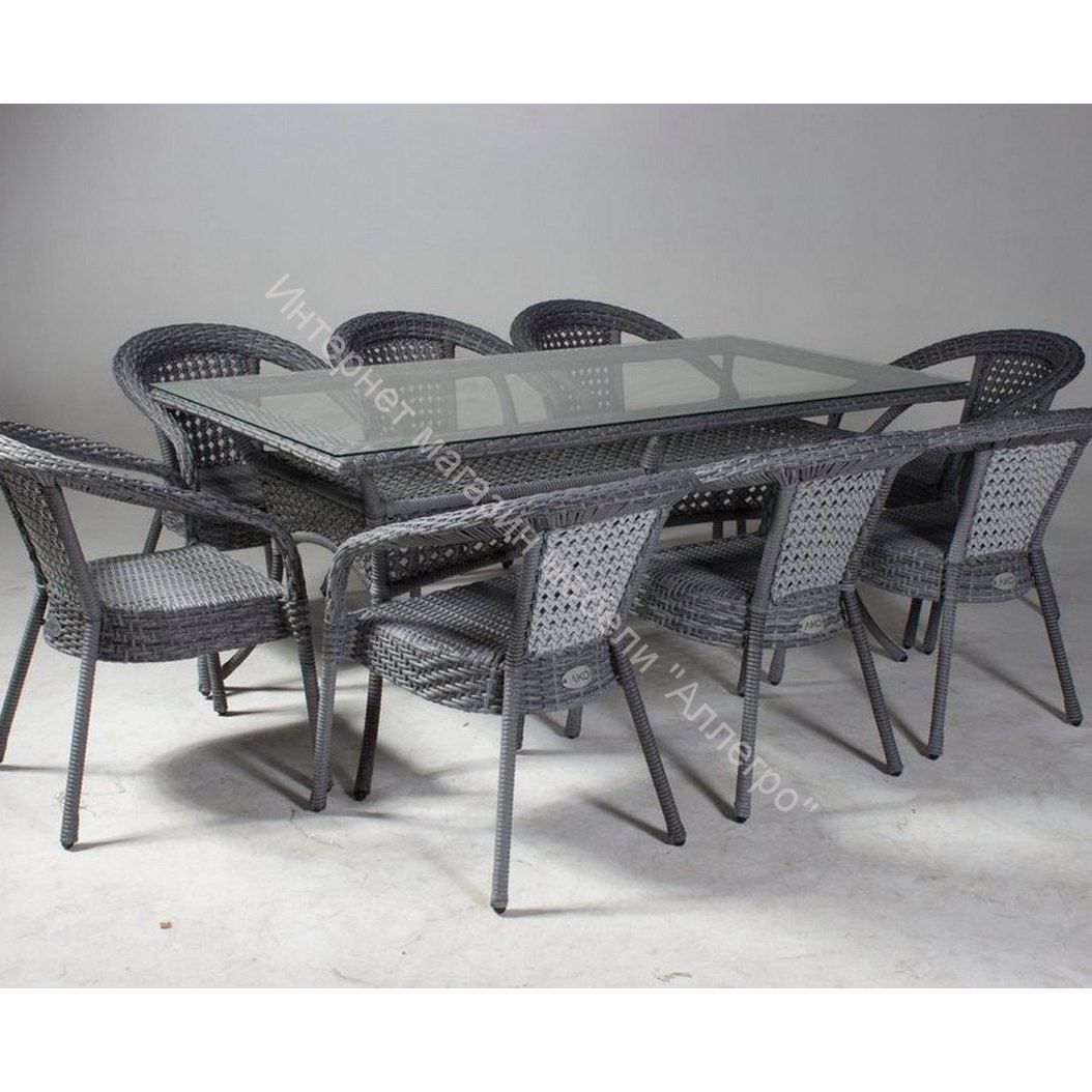 Комплект плетеной мебели c прямоугольным столом 1,8х0,9 м Деко 8+ Серый 5045П