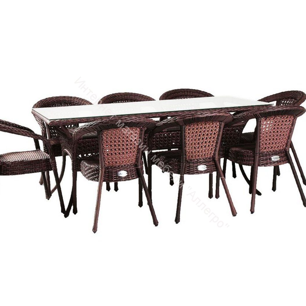 Комплект плетеной мебели c прямоугольным столом 1,8х0,9 м Деко 8+ Коричневый 4019