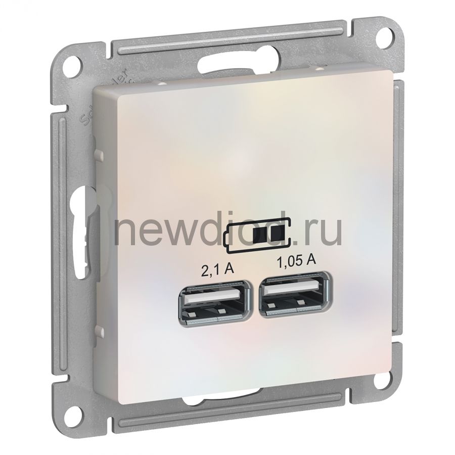 ATLASDESIGN USB РОЗЕТКА, 5В, 1 порт x 2,1 А, 2 порта х 1,05 А, механизм, ЖЕМЧУГ