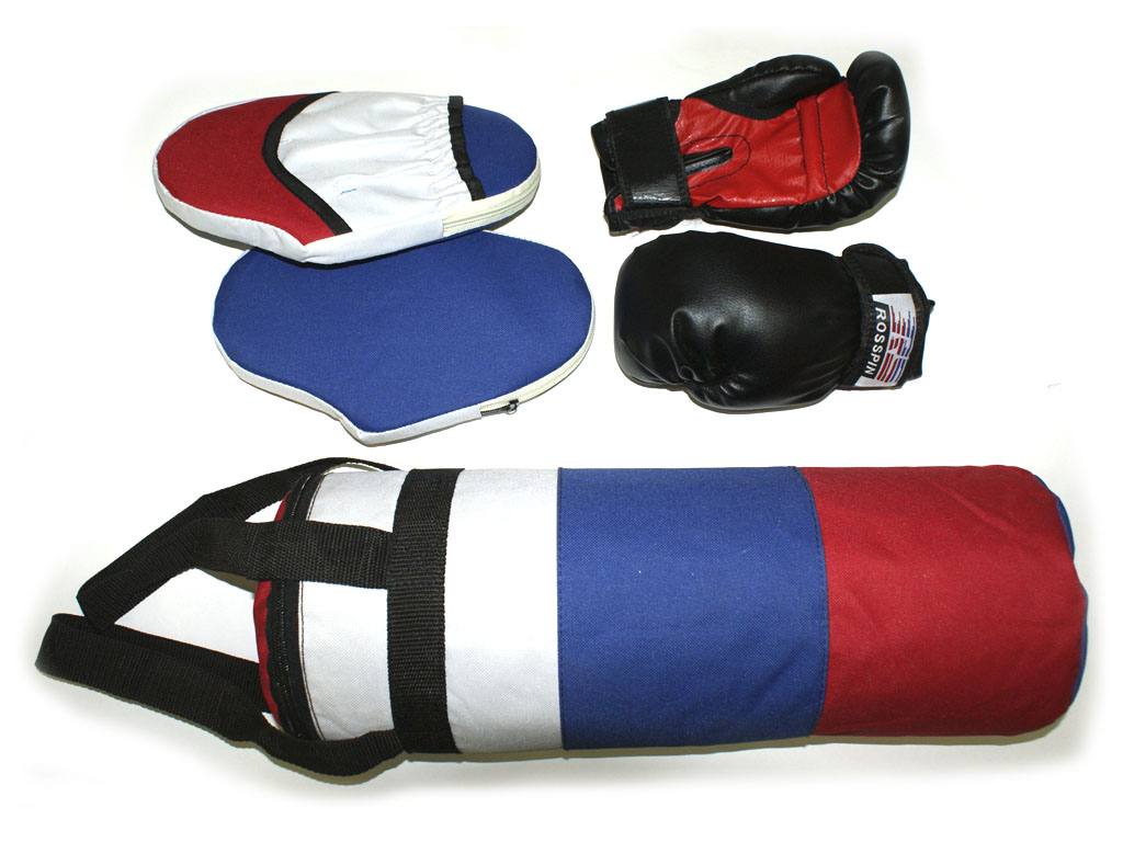 Набор боксёрский детский (груша цилиндрическая, перчатки, 2 лапы), артикул 03012