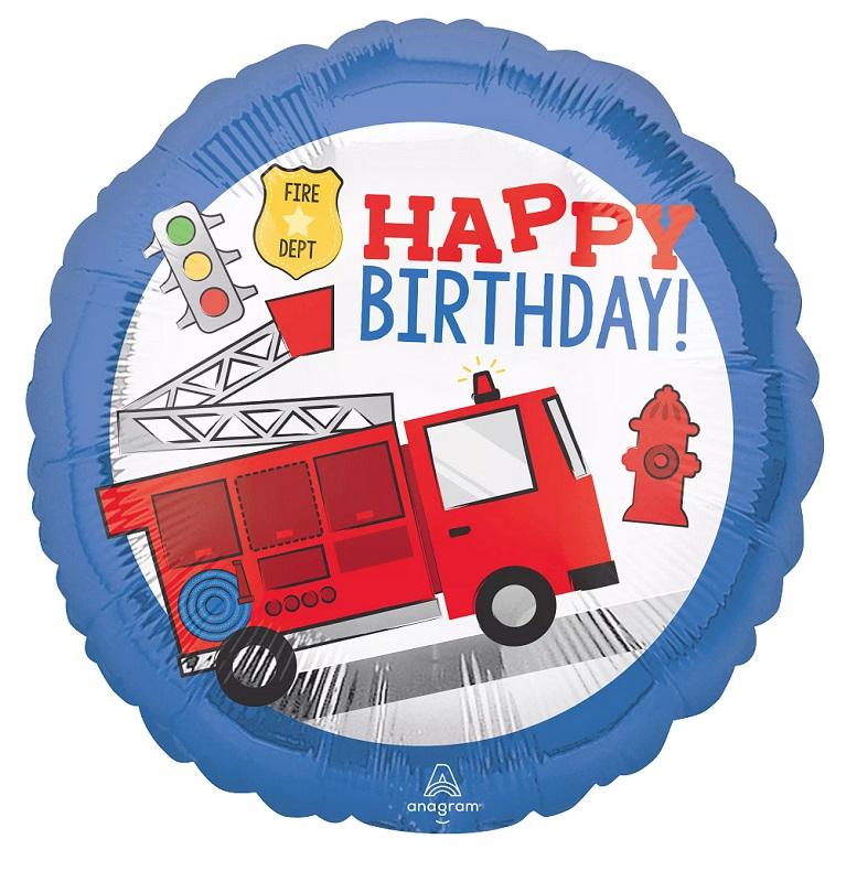 Пожарная бригада С Днем Рождения! круглый шар фольгированный с гелием