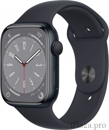 Apple Watch Series 8, корпус из алюминия цвета «тёмная ночь», спортивный ремешок цвета «тёмная ночь»