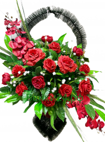 Фото Ритуальная корзина "П-Ваза Элит №3" розы,ветки орхидеи,колос