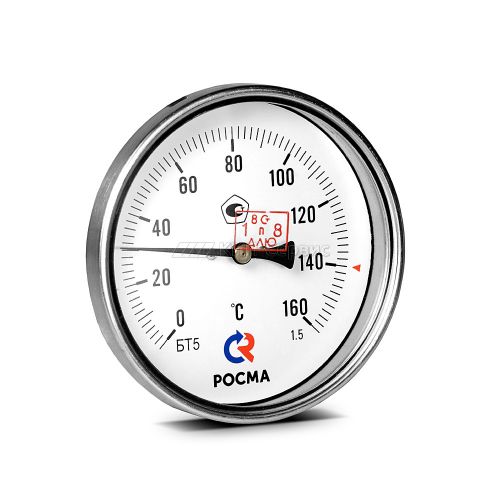 Термометр биметаллический 0-120 *C (d-63мм, на трубу d-40-60мм, фиксация скобой)