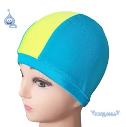 Текстильная шапочка для плавания (комбо голубой - желтый неон)