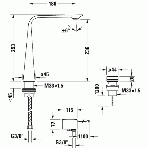 Электронный смеситель Duravit D.1 для раковины с питанием от сети D111000070 ФОТО
