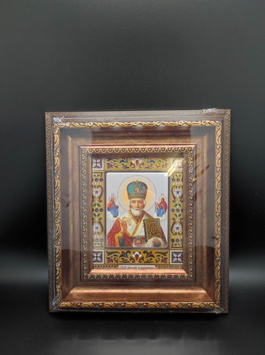 Икона  святитель  Николай Чудотворец   багетная рамка, полиграфия (27X30) см