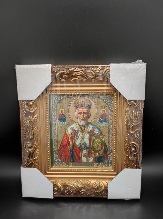 Икона  святитель  Николай Чудотворец   багетная рамка, полиграфия (25X29) см