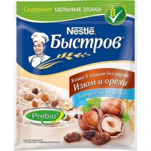 Каша БЫСТРОВ 40г Овсяная Prebio 5 злаков/изюм/орехи/витамин