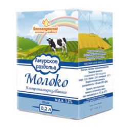 Молоко АМУРСКОЕ РАЗДОЛЬЕ 200мл 3,2% т/п