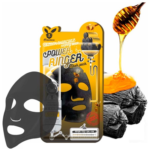 ELIZAVECCA Тканевая маска с древесным углем и медом. Black сharcoal honey deep power mask, 23 мл.