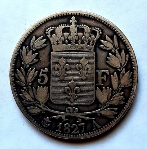 5 франков 1827 Франция XF Карл Х