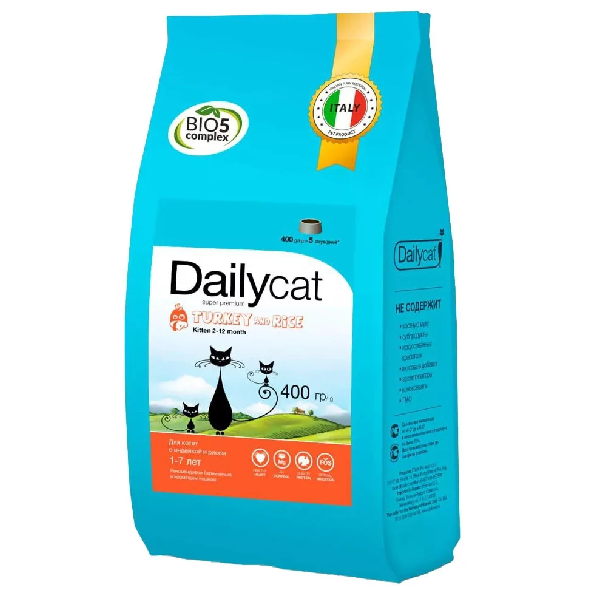 Сухой корм для котят DailyCat Kitten Turkey & Rice с индейкой и рисом