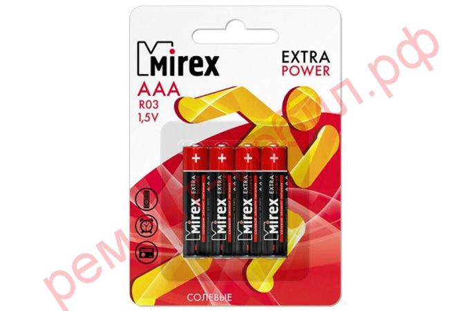 Батарейка солевая Mirex R03 / AAA 1,5V (цена за 4 шт) (23702-ER03-E4)