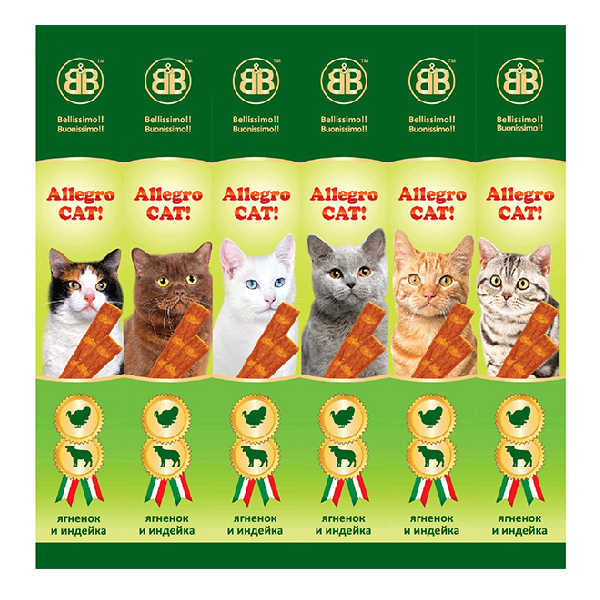 Лакомство для кошек B&B Allegro колбаски с ягненком и индейкой 60шт