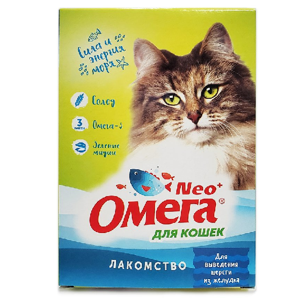 Витамины для кошек Омега Neo Вывод шерсти с ржаным солодом 90 таб