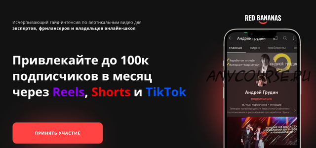 Привлекайте до 100к подписчиков в месяц через Reels, Shorts и TikTok (Андрей Грудин)