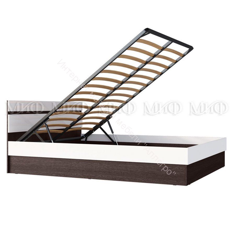 Кровать Ким с ПМ 1600 мм Белый глянец, Дуб Венге
