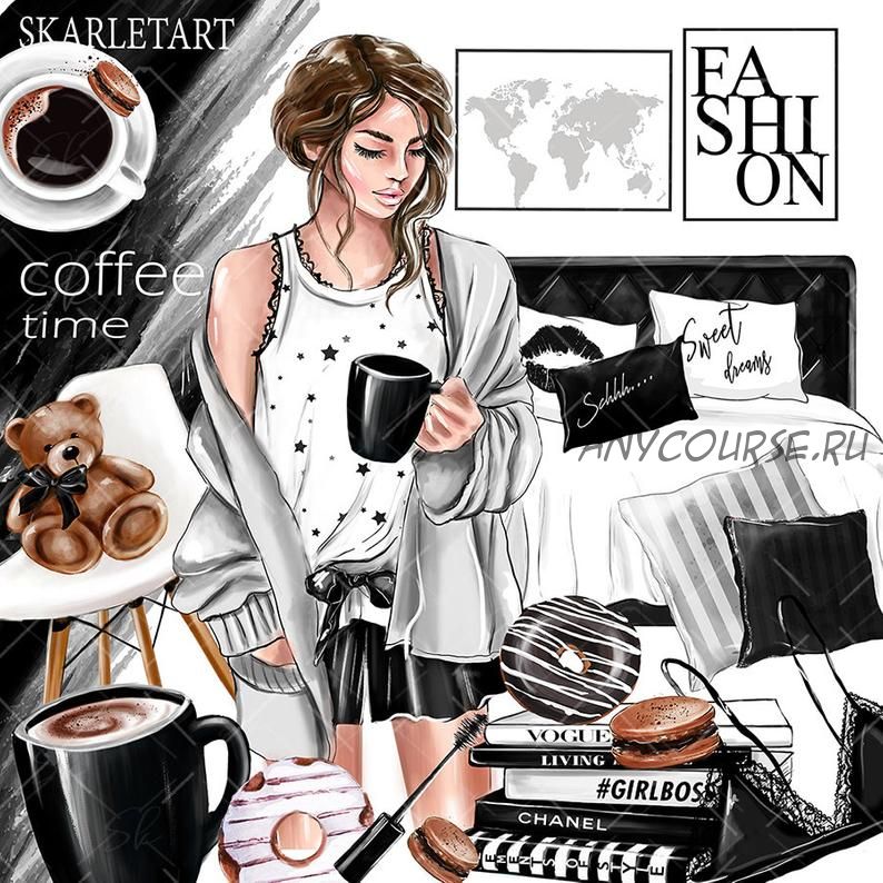 Coffee Clipart Girl Boss Fashion Clipart (SkArLeTARt)