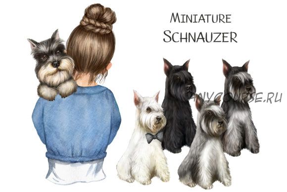 [Creativefabrica] Miniature Schnauzer. Girls with a Dogs (EvArtPrint)