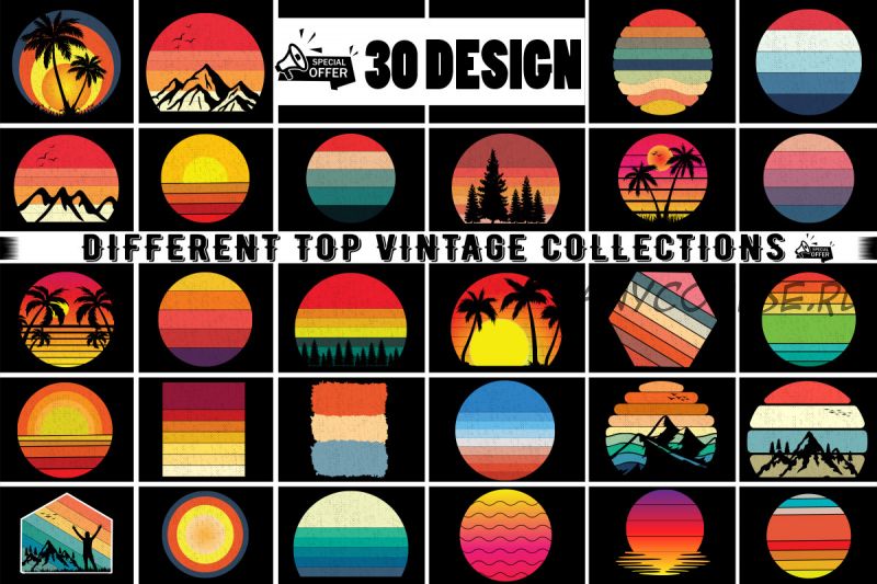 [Creativefabrica] Retro Vintage Sunset Bundle (i_am_ the_trend)