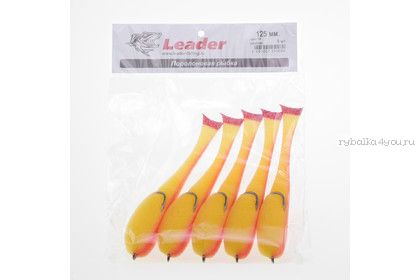 Поролоновые рыбки Leader оснащенные двойником 80 мм / 5 шт. в уп / цвет: желто-красный
