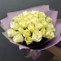 33 белых розы в премиум упаковке (40 см)