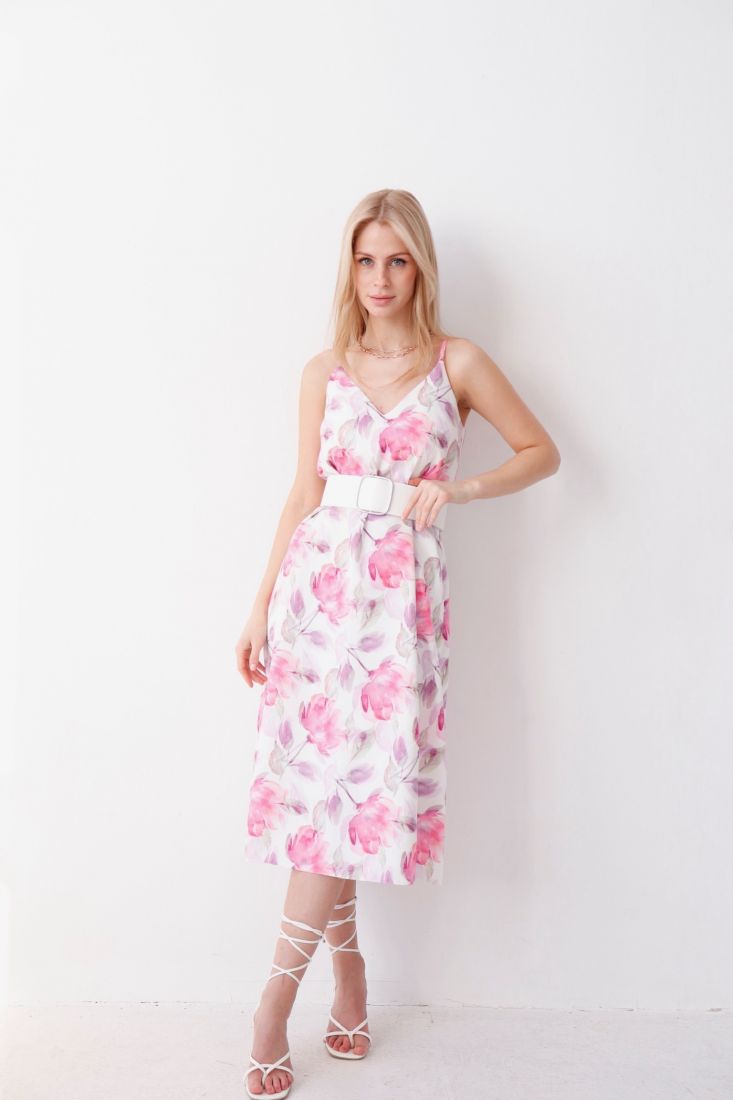 9141 Платье-комбинация с розово-сиреневыми цветами