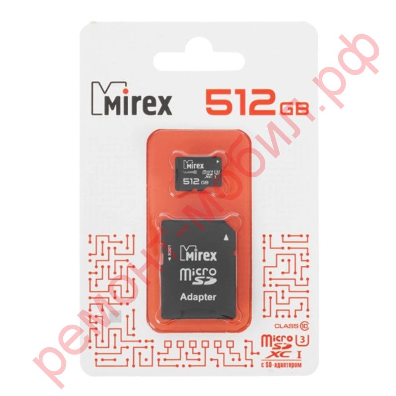 Карта памяти MicroSDХC Mirex 512 GB UHS-I U3 ( 10 class ) с адаптером