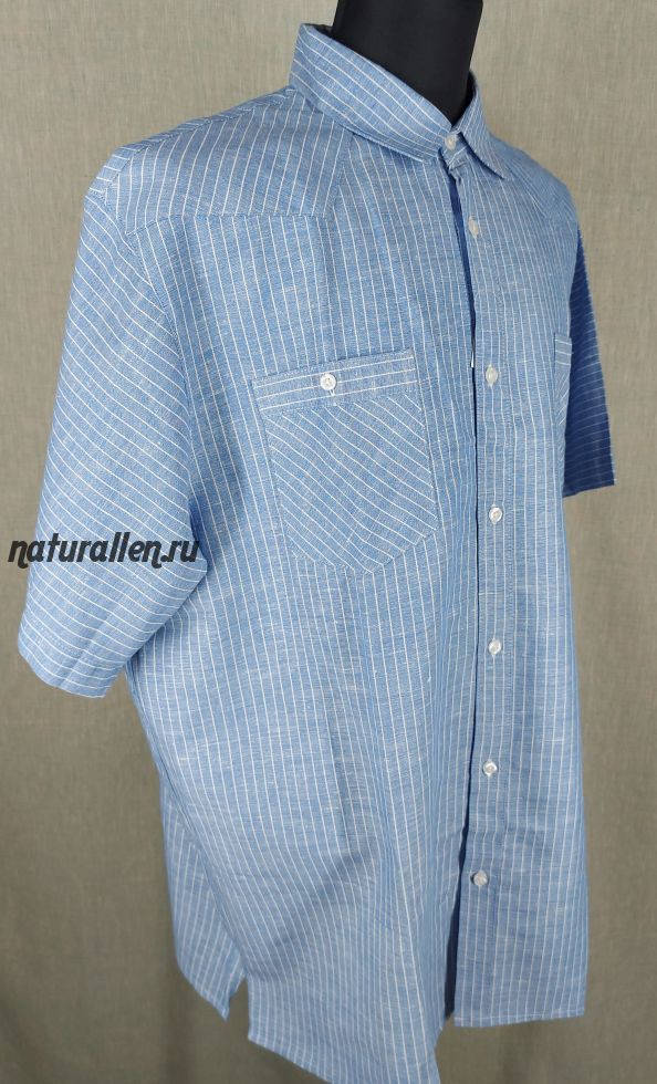 Мужская льняная рубашка цвет синий (62 размер)