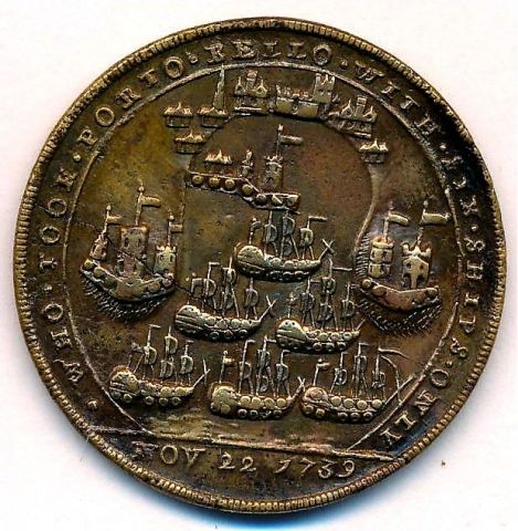 медаль 1739 Великобритания RARE Битва при Порто Белло AUNC
