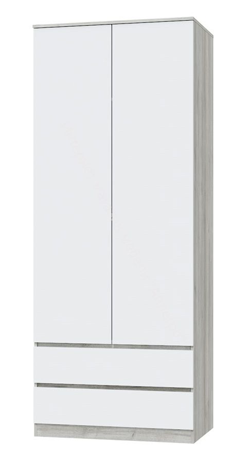 Шкаф для одежды "Лори" с 2 дверями и 2 ящиками (Дуб серый/Белый)