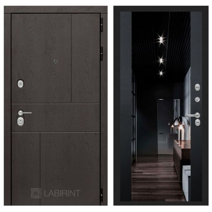 Дверь Входная Лабиринт URBAN с зеркалом Максимум с тонировкой Черный кварц, металлическая