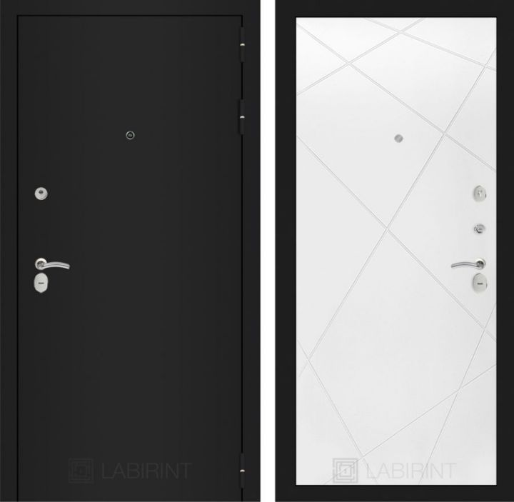 Дверь Входная Лабиринт CLASSIC шагрень черная 24 Белый софт, металлическая