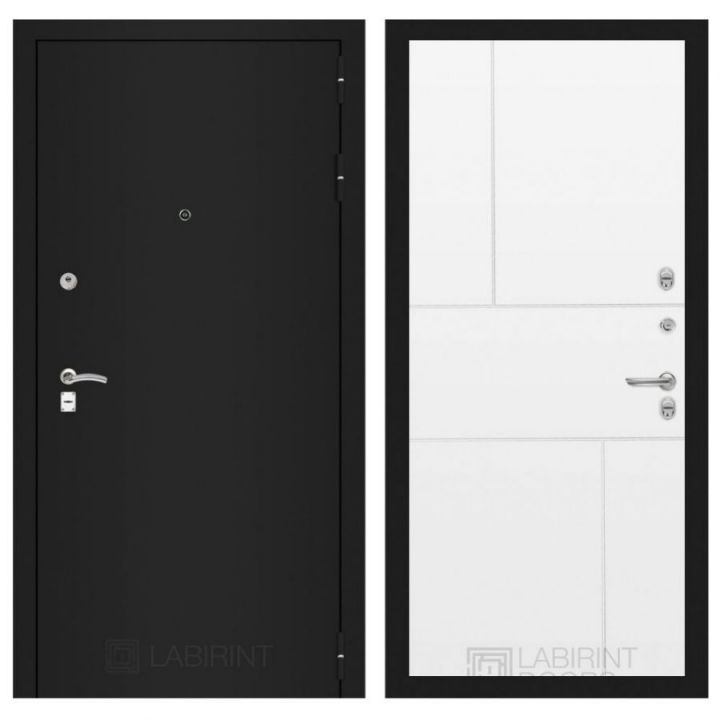 Дверь Входная Лабиринт CLASSIC шагрень черная 21 Белый софт, металлическая