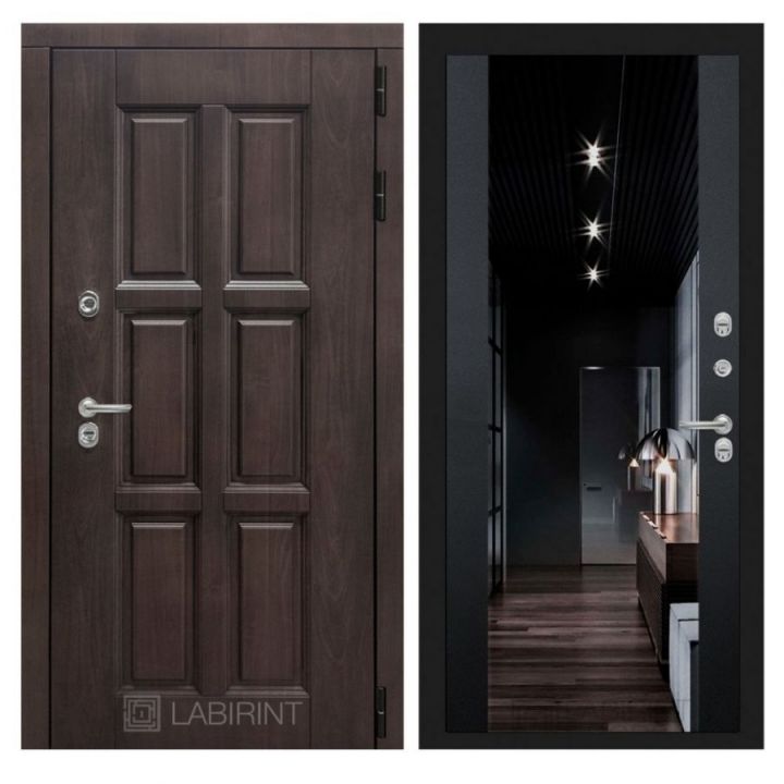Дверь Входная Лабиринт ЛОНДОН ТЕРМО с зеркалом Максимум с тонировкой Черный кварц металлическая