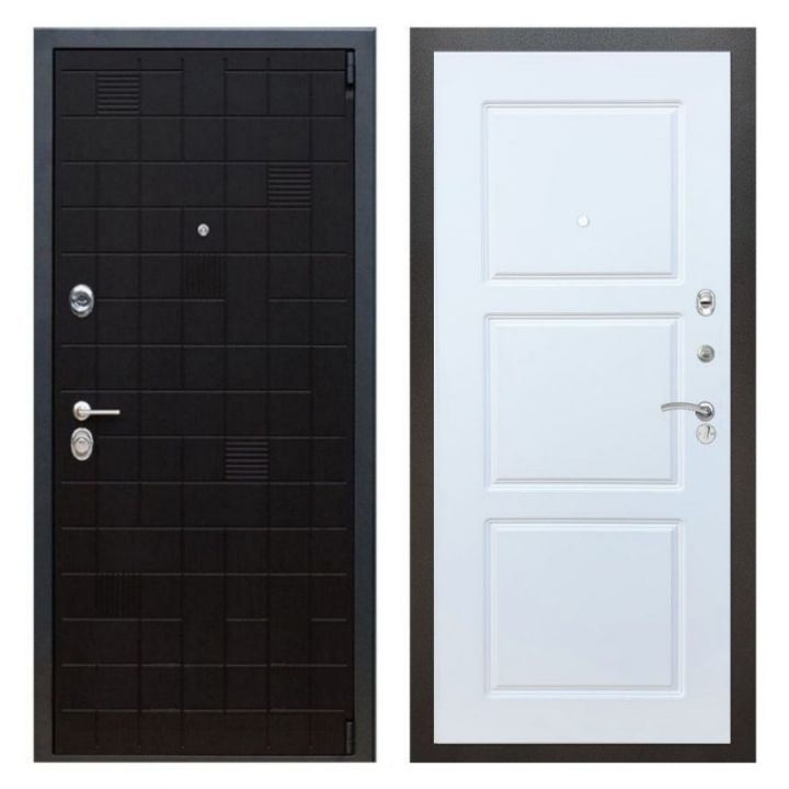 Дверь входная металлическая Армада Х12 Тетрис Ясень Черный ФЛ-3 Белый Софт