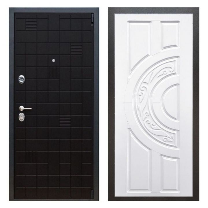 Дверь входная металлическая Армада Х12 Тетрис Ясень Черный ФЛ-232 Белый Софт