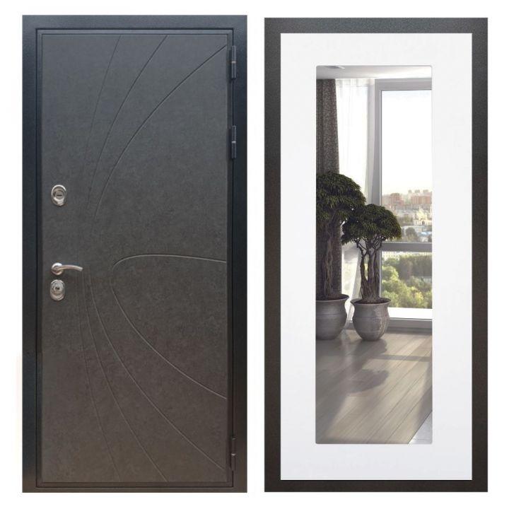 Дверь входная металлическая Армада X248 Штукатурка Графит Зеркало 18 Белый Софт