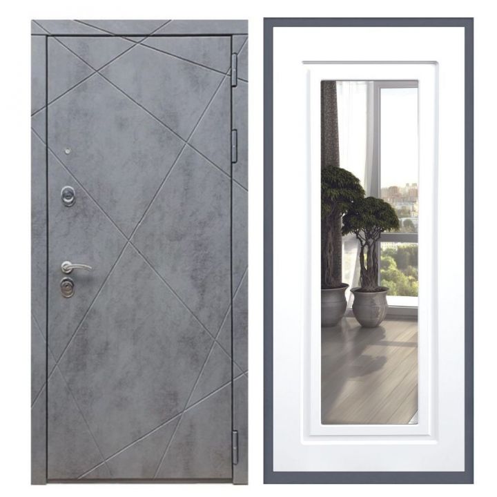 Дверь входная металлическая Армада Х13 Бетон Темный Зеркало Мини ФЛЗ-120 Белый Софт