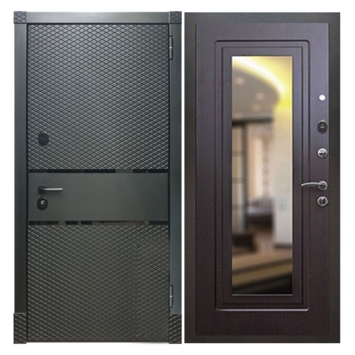 Дверь входная металлическая Армада Х15 Черный Кварц Зеркало Мини ФЛЗ-120 Венге