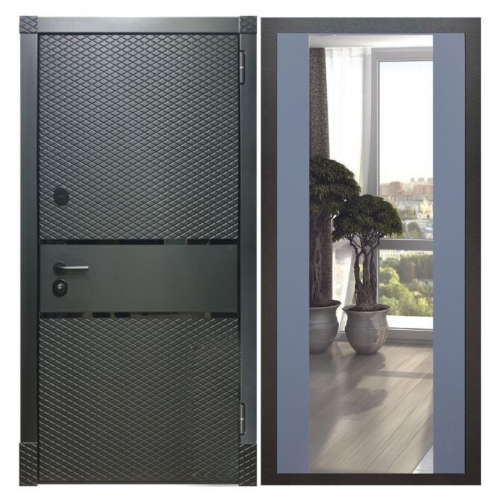 Дверь входная металлическая Армада Х15 Черный Кварц Зеркало Макси Силк Титан