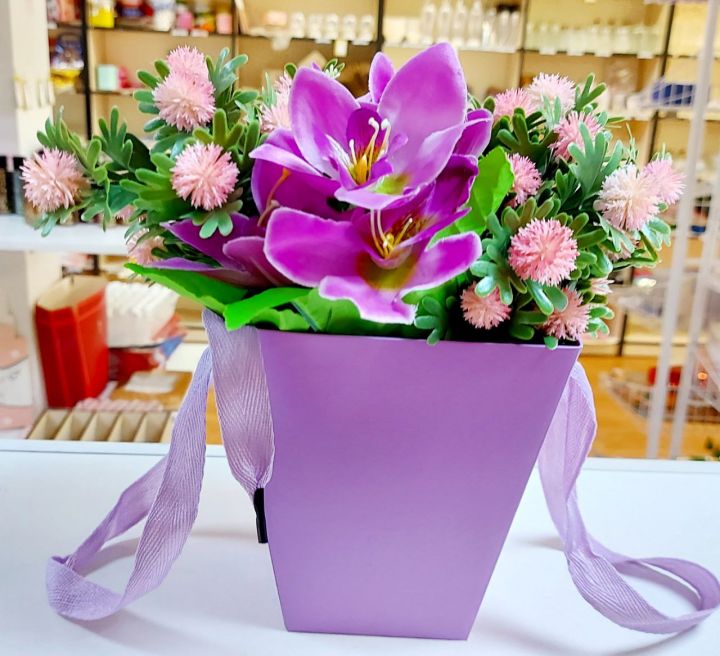 Коробка для цветов Трапеция цвет Фиолетовый 15,3*13*8,7 см