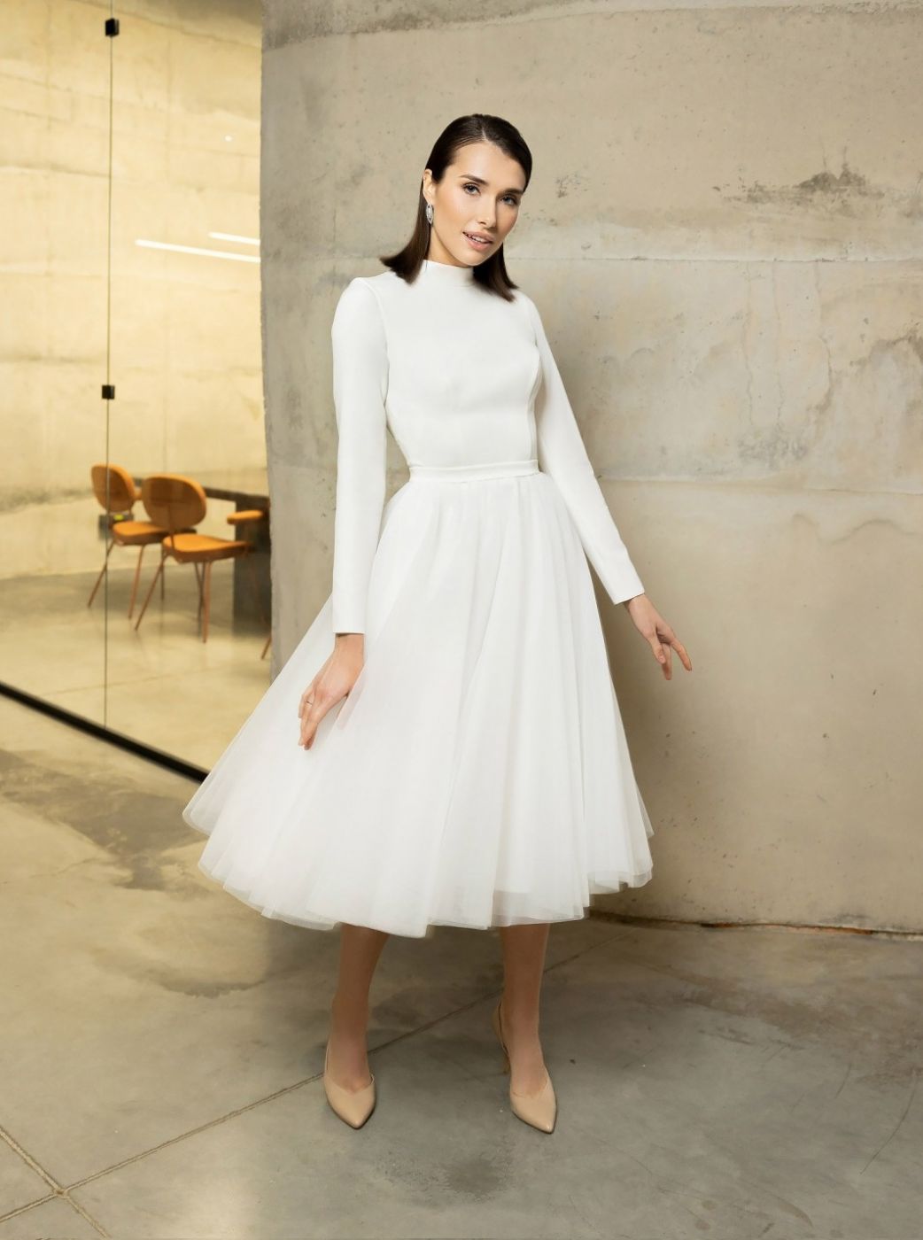 Воздушное свадебное платье миди Арт. 595