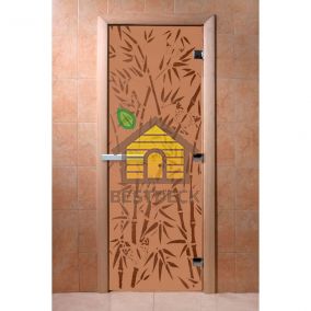 Дверь стеклянная для сауны бани DW "Бамбук и бабочки бронза матовая"